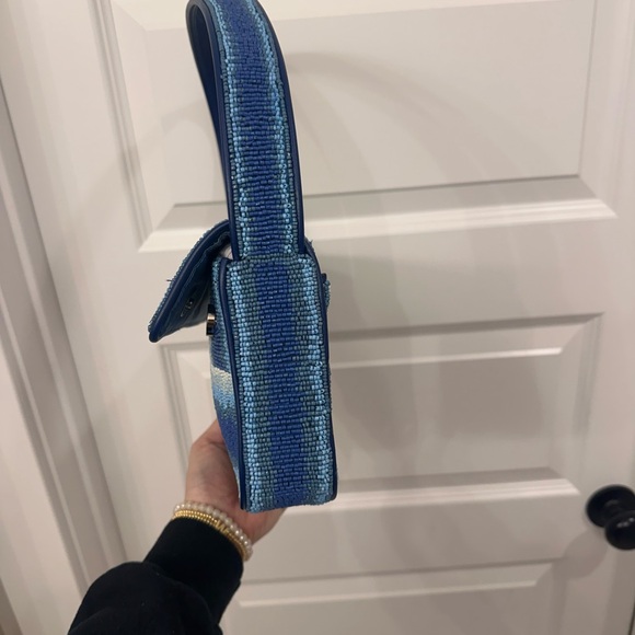 NWT STAUD Blue and White Beaded Shoulder Bag - Picture 3 of 4